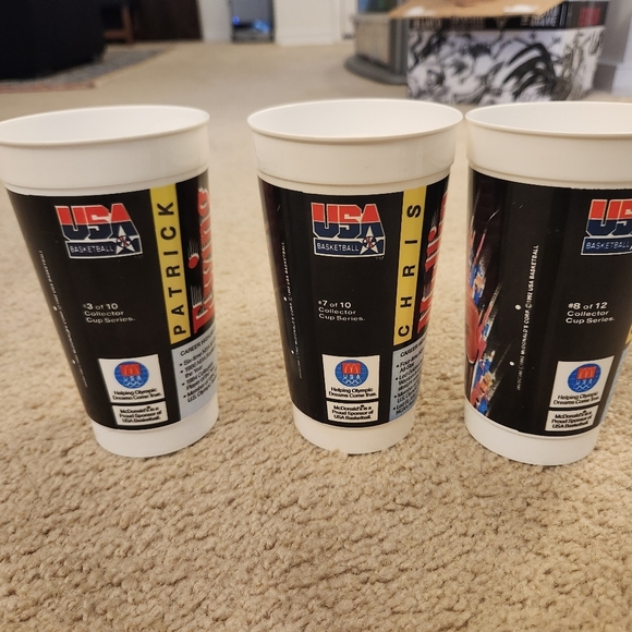 Set Of 3 McDonald’s Plastic Cup USA Basketball Scottie Pippen Chris M Patrick E - Picture 3 of 9